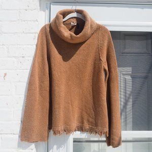 Anthropologie Tan Fringe Turtleneck Sweater
